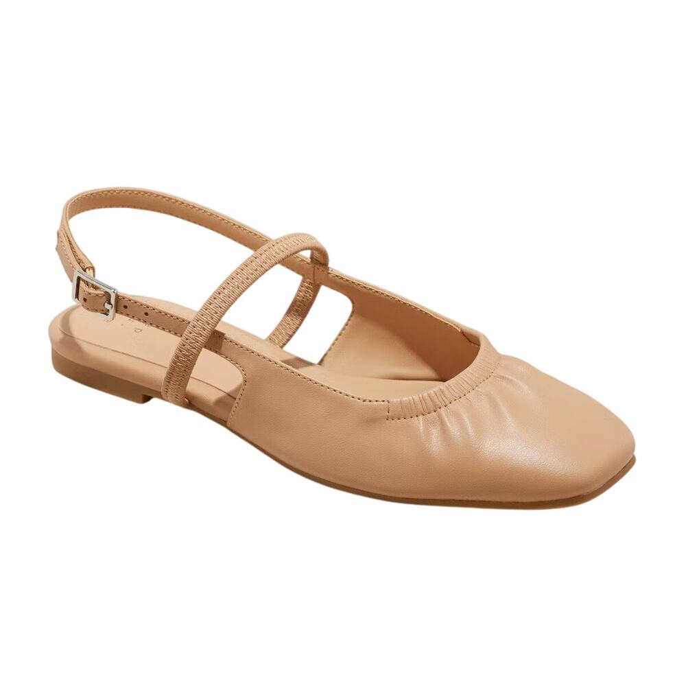 Women's Vada Slingback Scrunch Toe Flats - A New Day™ Tan (Size 7-NIB)